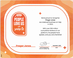 People Love Us on Yelp - 2023 | Prager Jones